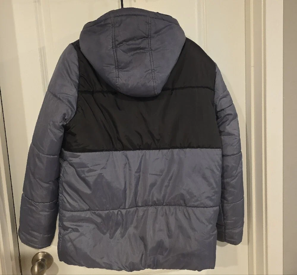 Calvin Klein Kids Hooded Two-Tone Puffer Jacket - Black & Gray